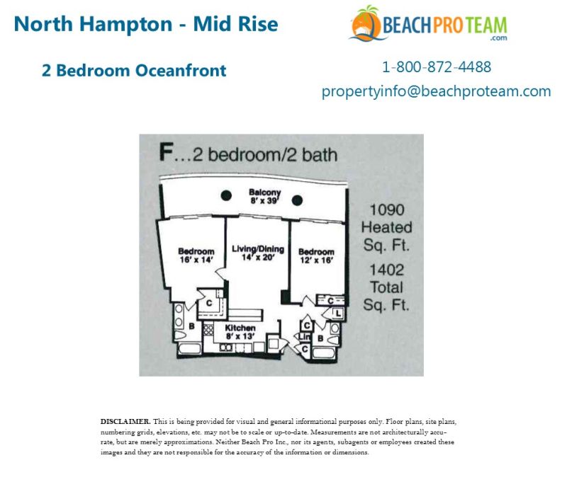 Kingston Plantation - North Hampton Floor Plan F - 2 Bedroom Oceanfront